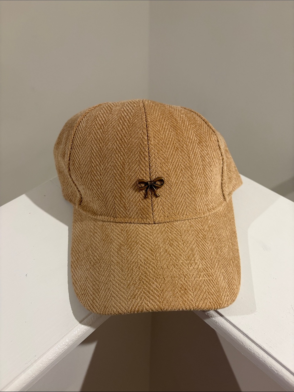 Textured Tan Bow Baseball Cap